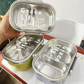 不锈钢饭盒批发高颜值小学生两格饭盒韩式午餐盒上班族带饭带餐具