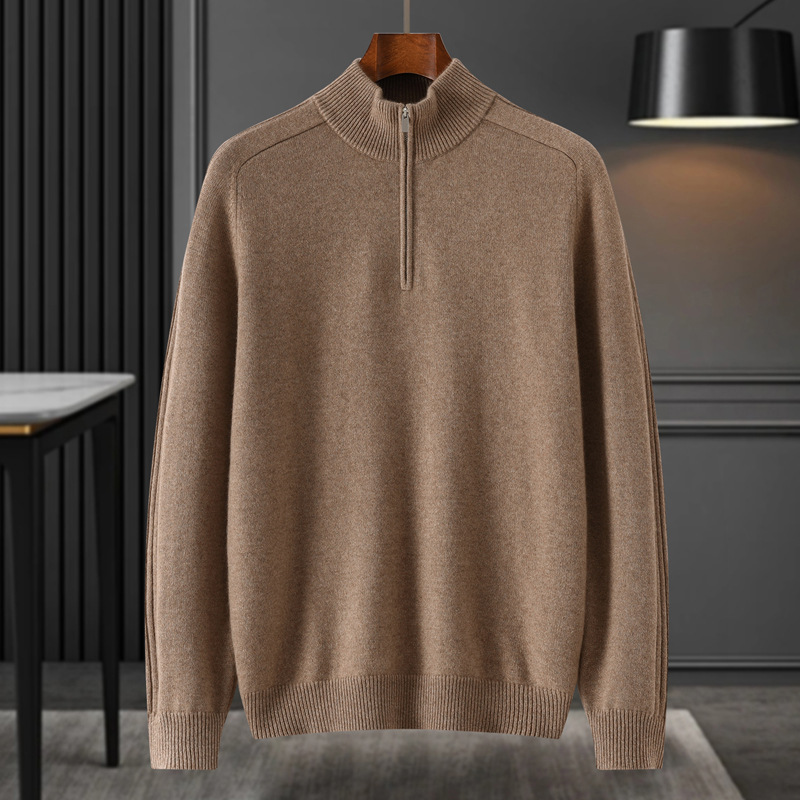 Light Luxury Classy Autumn and Winter New Half Turtleneck Zipper Pure Cashmere Sweater Men's Loose Thickeneded Sweater Knitted Bottoming Shirt