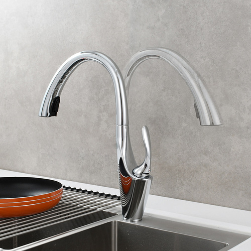 Copper pull-out kitchen faucet with hot and cold basin, dishwasher sink faucet, shower head with double outlet, rotatable faucet