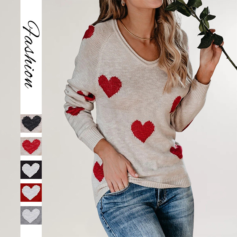 Suéter de punto con cuello en V, estilo europeo y americano, holgado, con temática de amor, para el Día de San Valentín, novedad de otoño e invierno 2026, para mujer, disponible en Amazon.