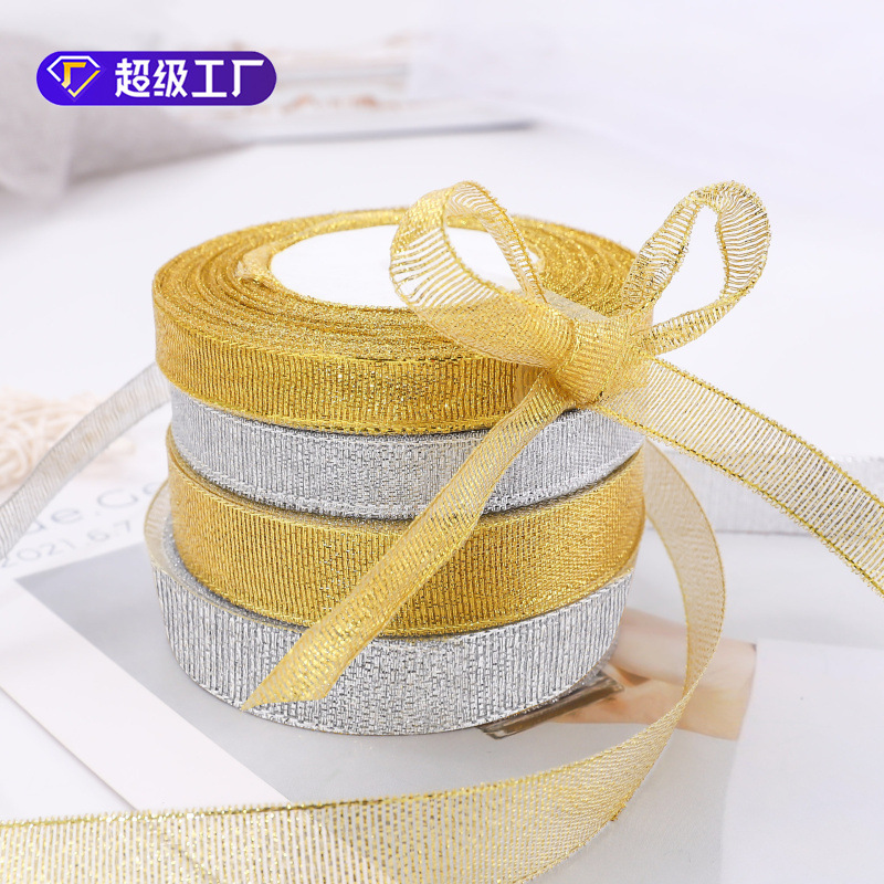 2cm oro y plata cinta hecha a mano flor nudo material de dibujos animados ramo accesorios 1,2 cm arco cebolla cinturón al por mayor en stock