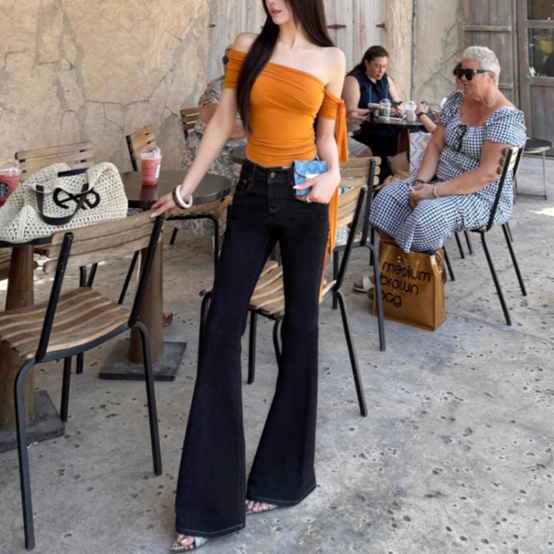 Original Cow Style, My Original Cow Color-Blocking Black Original Cow! Low-Waisted Bootcut Jeans That Are Great for Tightening the Hips