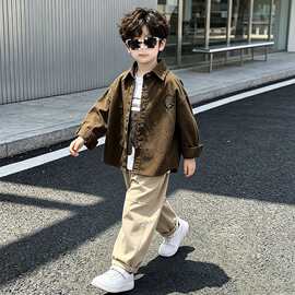 男童秋装套装2026新款痞帅儿童休闲衬衫T恤裤子三件套秋季衣服