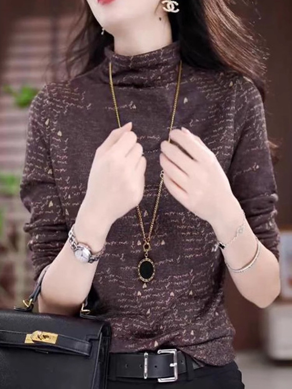 欧货内搭德绒打底小衫女士妈妈款春秋冬装洋气高级感印花长袖上衣|undefined