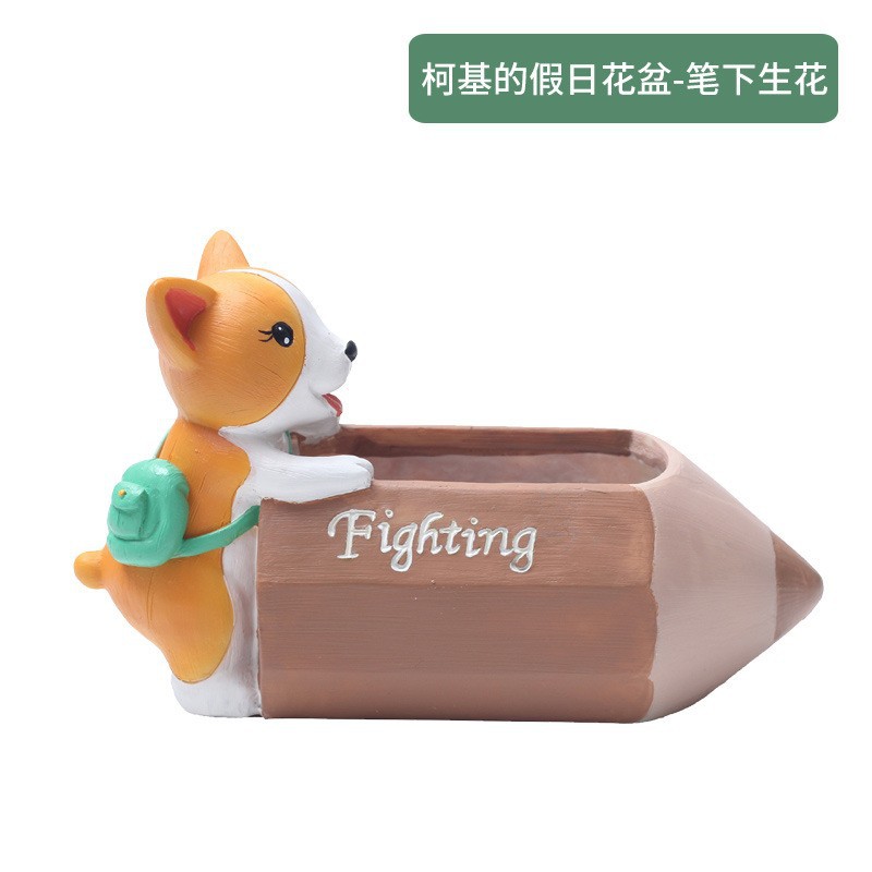 Chậu cây mọng nước hình chó Corgi resin, chậu mini để bàn, trang trí nhà và văn phòng (RG-143)