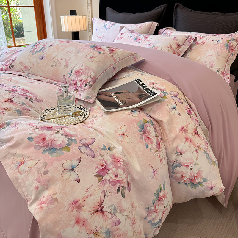 Light Luxury and High-End Autumn and Winter Thickeneded Cotton Brushed Four-Piece Set 100 Pure Cotton Quilt Cover Bed Sheetss and Fitted Bed Sheetss Bedding 4