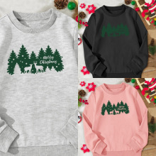 Christmas Tree Elk Silhouette Print Holida Sweatshirt