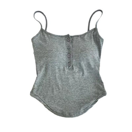Sexy, alluring lace camisole with a figure-flattering design—featuring stylish buttons, delicate spaghetti straps, and a seamless one-piece cup for a stunning backless look.