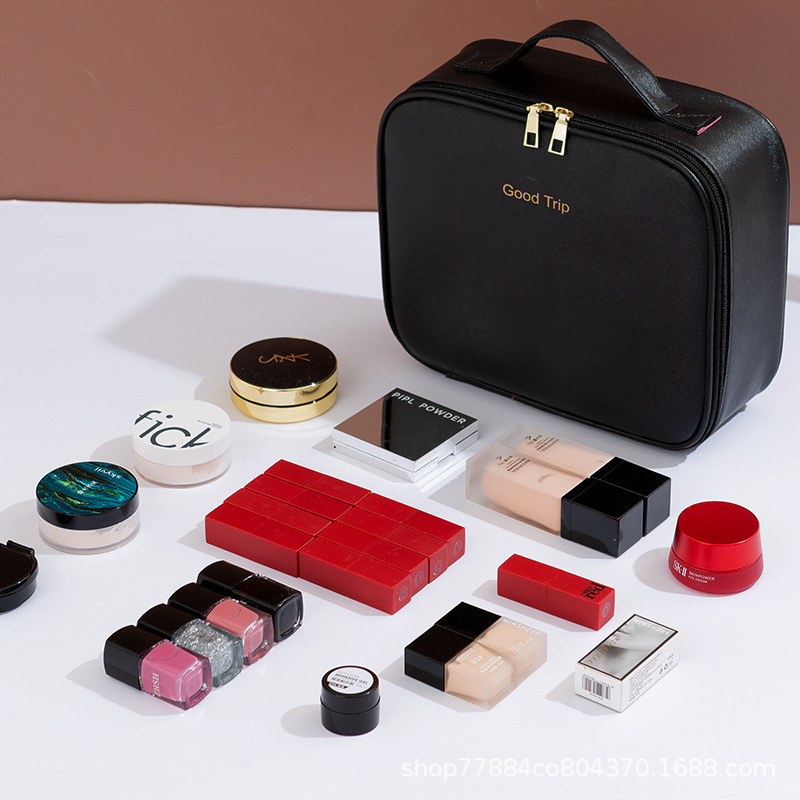 Wholesale Leather Cosmetic and Skincare Storage Bag with Led Mirror, Portable Travel Storage Box Bag with Led Mirror Model