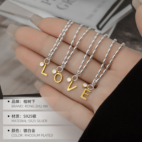 Letter bracelet S925 silver niche design millet zircon hand jewelry light luxury high-end  new trend