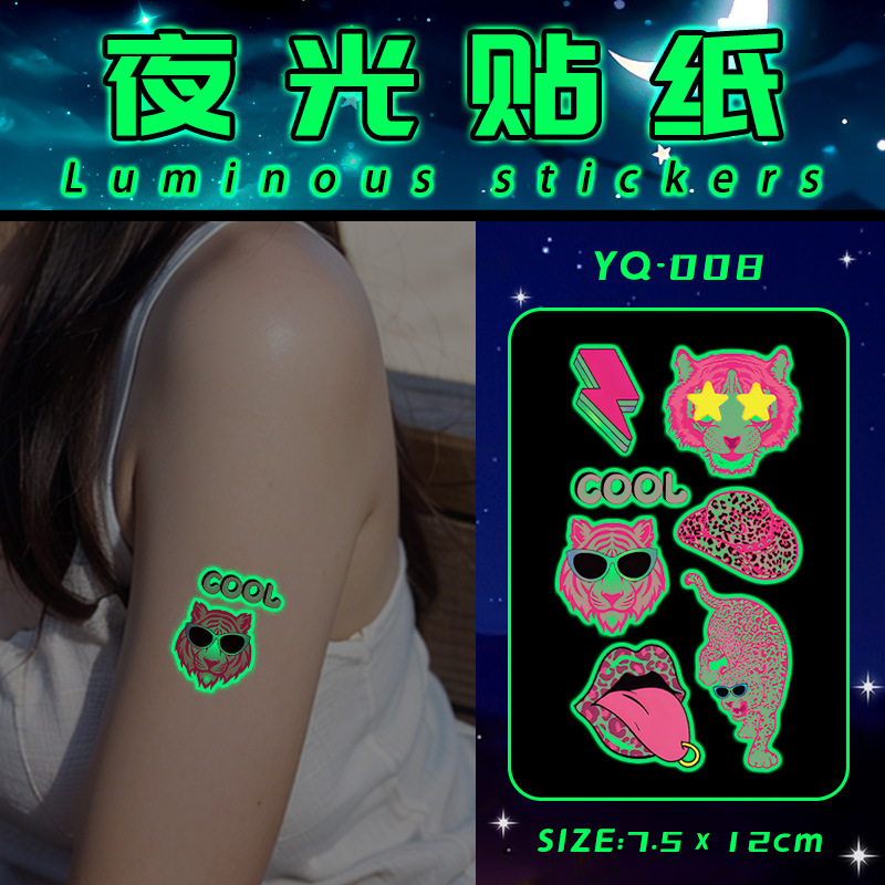 Luminous Cartoon Tiger Tattoo Sticker for Women Waterproof Long-Lasting Arm Student High-End Cute Pattern Animal Male