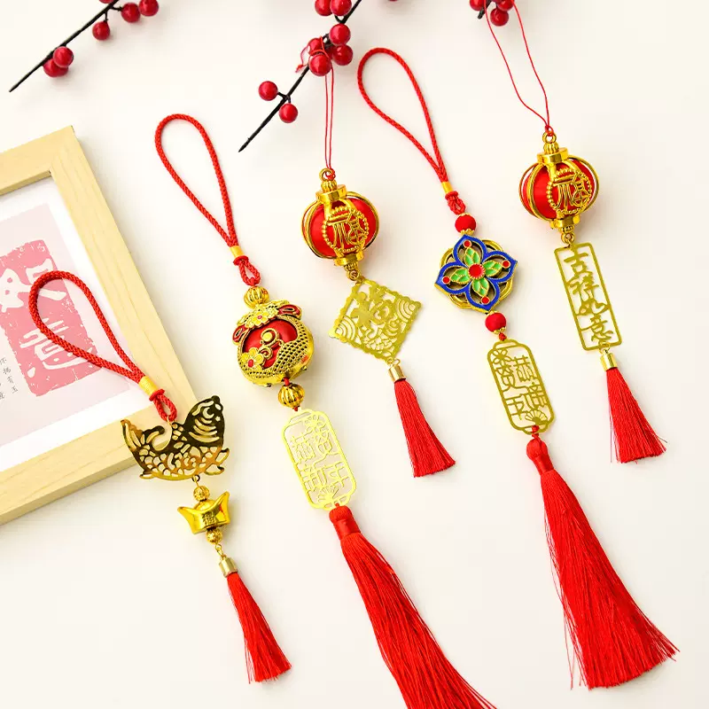 NUCHI 跨境新年装饰品春节盆栽发财树冬青银柳挂件吊饰福字挂