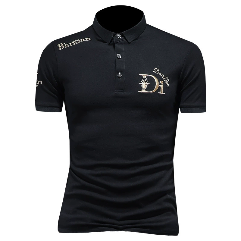 Летняя хлопковая футболка, универсальное поло, slim fit, с вышивкой