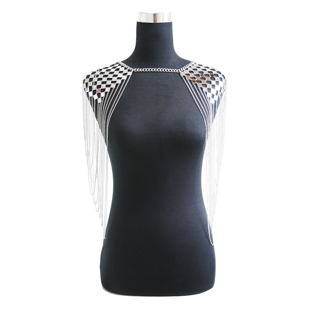Joyería transfronteriza europea y americana personalidad de verano lentejuelas de metal pesado exageradas sexy textura borla Cadena de doble hombro Cadena de cuerpo