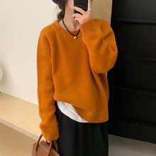 2025冬季新款圆领毛衣女百搭通勤风套头长袖针织上衣厚款纯色毛衣