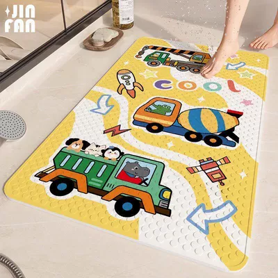 bathroom suction cup foot mat | Avtomobil döşəmə paspasları - three-yellow-construction-vehicles-square-suction-cup-floor-mat-4070cm