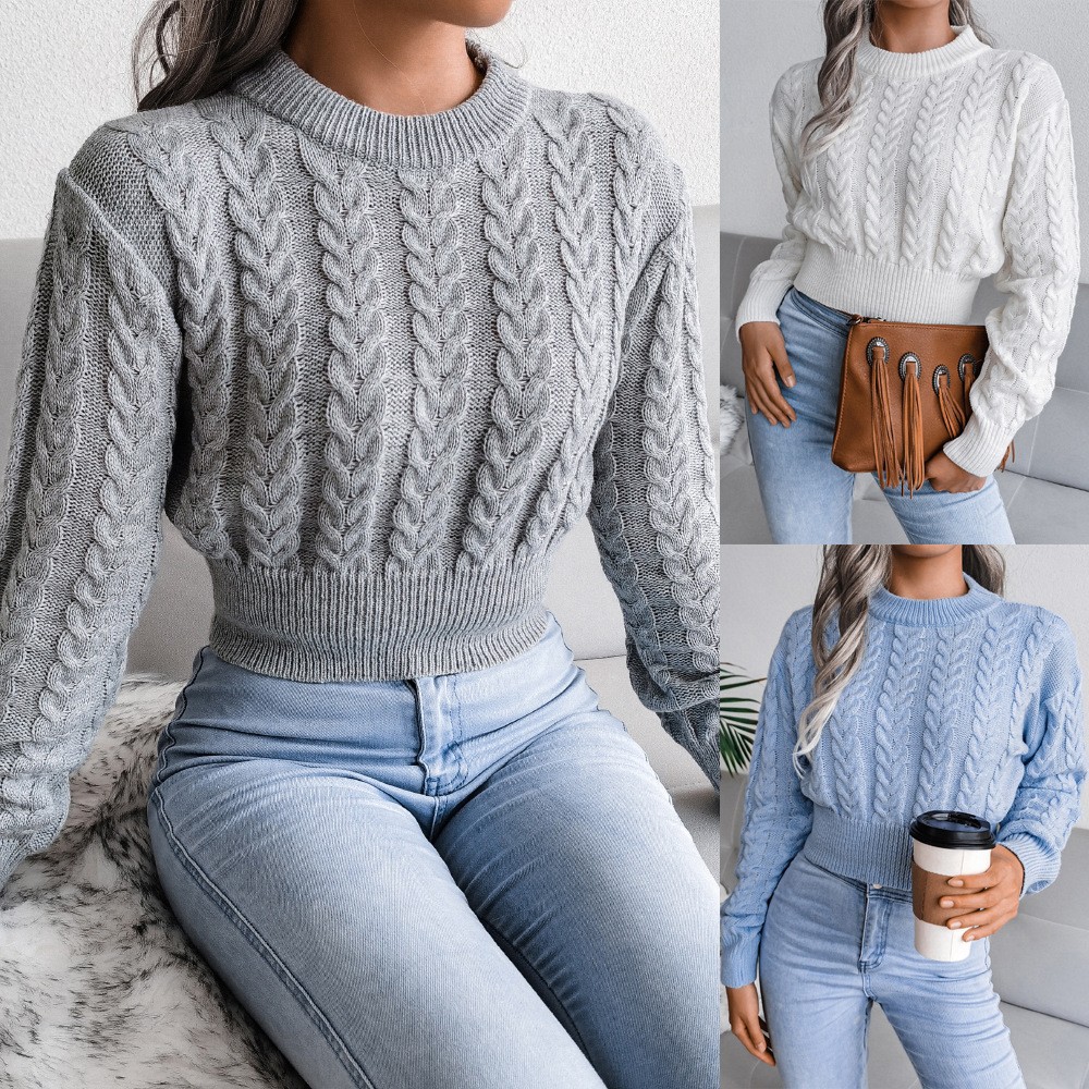 2025 Autumn and Winter Popular European and American Twist Waist Knitted Navel Sweater Independent Station Amazon Cross-Border Women's Clothing
