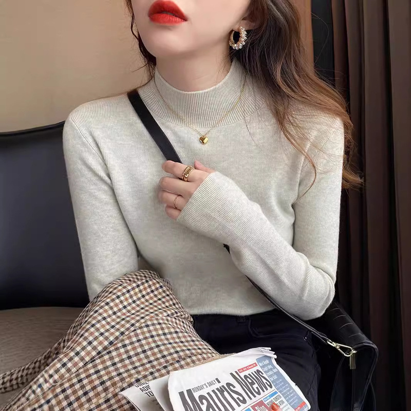 Original Sweater Women's 2025 New Autumn and Winter Knitted Bottoming Shirt Half Turtleneck with Black Slim Long-Sleeved Top