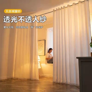 特价钉制加厚天丝绒纱帘正宗透光不透人窗纱卧室厅阳台飘窗