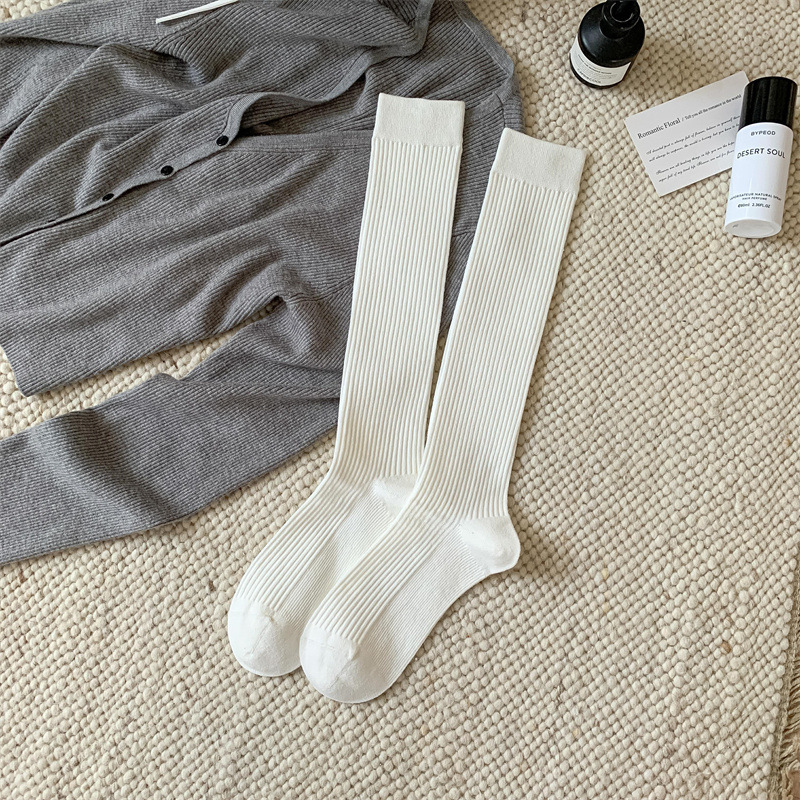 秋冬新款纯棉小腿袜子女士纯色百搭微压显瘦长筒袜简约韩版芭蕾风|undefined