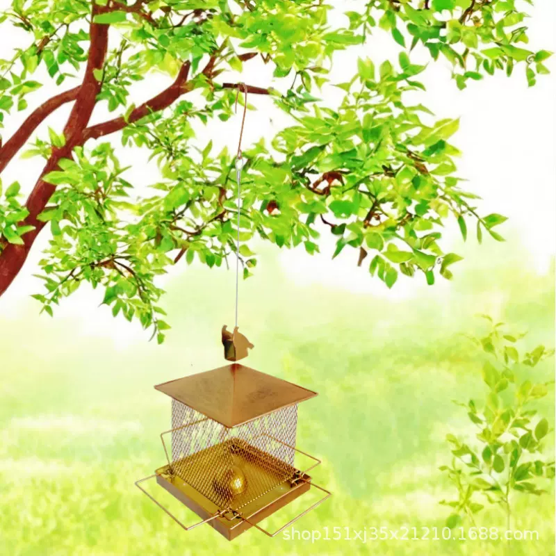跨境新品户外悬挂喂鸟器重型金属防松鼠喂食器花园庭院装铁艺饰品