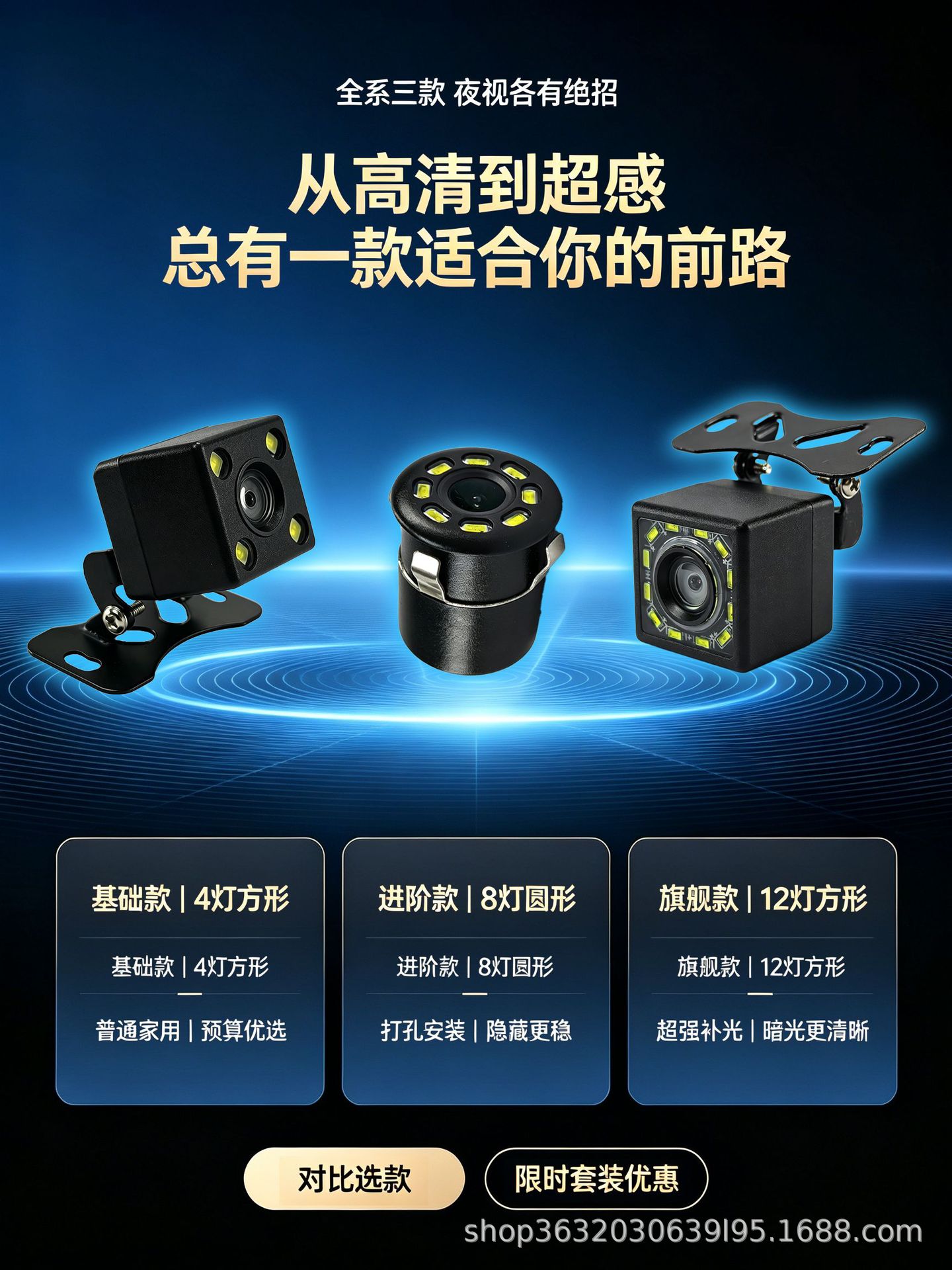 Universal LED light external high-definition night vision car rearview camera with ruler CCD