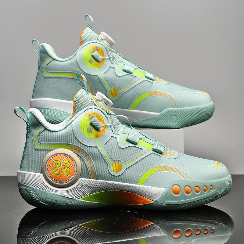 No.23 Buttons Basketball Shoes Mesh Flying Woven Basketball sneaker Tie-free High-top Shoes Men's and Middle School Students' Ball Shoes
