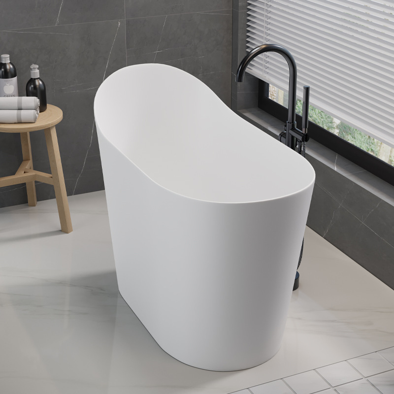Japanese-Style Mini Artificial Stone Deep Soaking Oval-Shaped Ultra-Small Freestanding Bathtub for Small Households