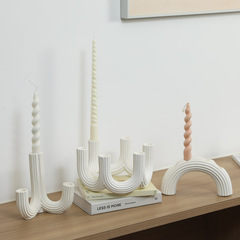 Modern white ceramic candlestick ornaments candlesticks Simple and medieval style crafts dining table creative soft decorations