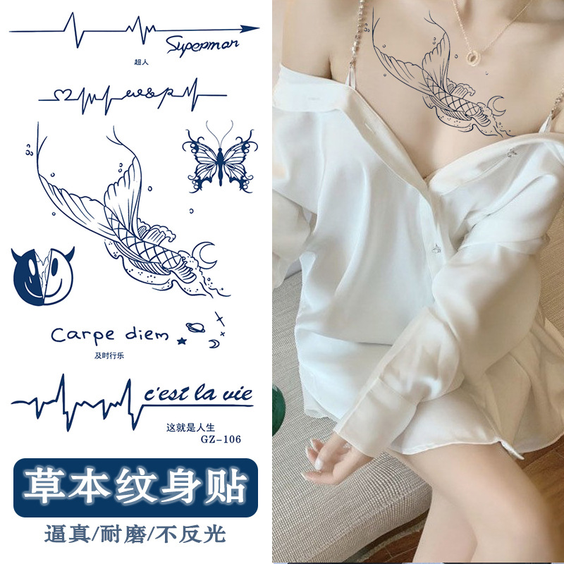 Tatuajes temporales semipermanentes estilo INS, pegatinas de tatuajes de hierba, letras de animales, dibujos animados, impermeables, resistentes al sudor, pegatinas para cubrir cicatrices image 89