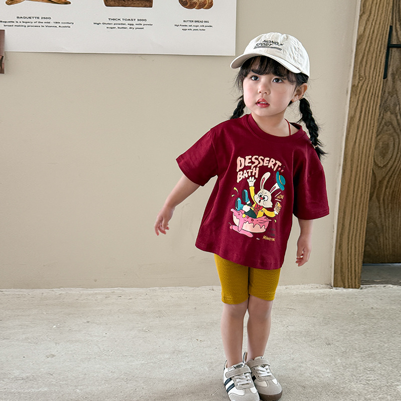 Zhele Children's Clothing Girls' Short-Sleeved Suit Summer Style 2026 New Kidsren's Korean Cartoon T-Shirt Shorts Baby Clothes