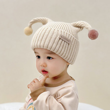 婴儿帽子秋冬季韩版可爱触角针织帽男童女宝宝冬天护耳加厚毛线帽