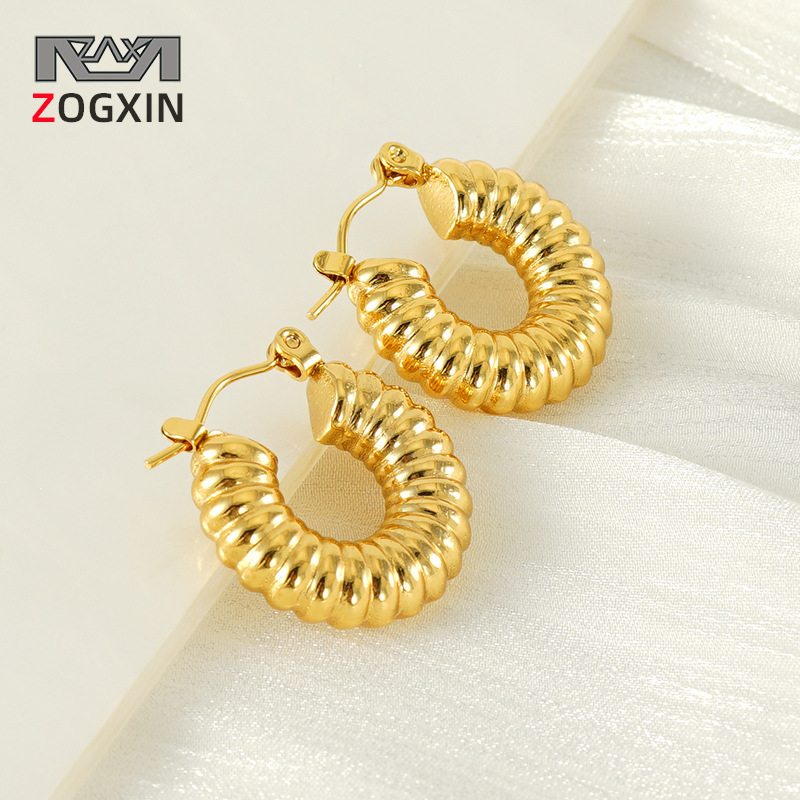 Pendientes geométricos de estilo ins simples de moda europea y americana chapados en oro de 18 quilates en espiral de acero inoxidable fabricantes