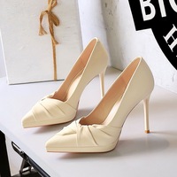 8366-2 Stylish and Sexy Banquet High Heels, Thin Heels, Ultra High Heels, Pointed Waterproof Platform, Bow Single Shoes, Women's Shoes