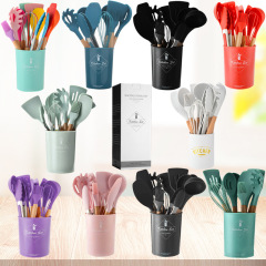 Cross-border colorful silicone handled kitchen tools set, 11-piece set of silicone spatulas and scoops, cooking kitchenware