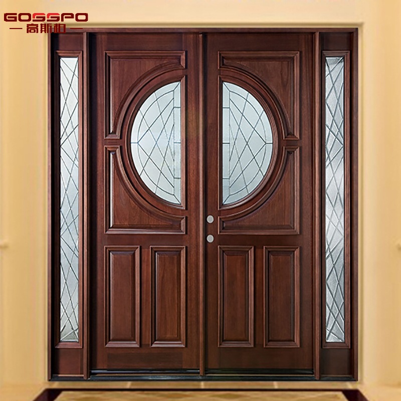 Guangzhou Factory Customized Glass Wrought Iron Flower Solid Wood Door Log Oak European Style House Courtyard Entry Double Door Guangzhou Factory Customized Glass Wrought Iron Flower Solid Wood Door Log Oak European Style House Courtyard Entry Double Door