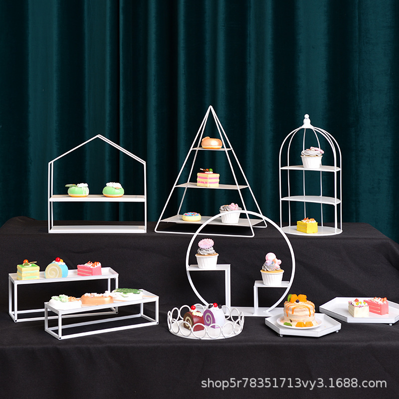 Hotel buffet estante de exhibición set de bandeja para café de la tarde estante de pastel estante de postre decoración de mesa de boda image 2