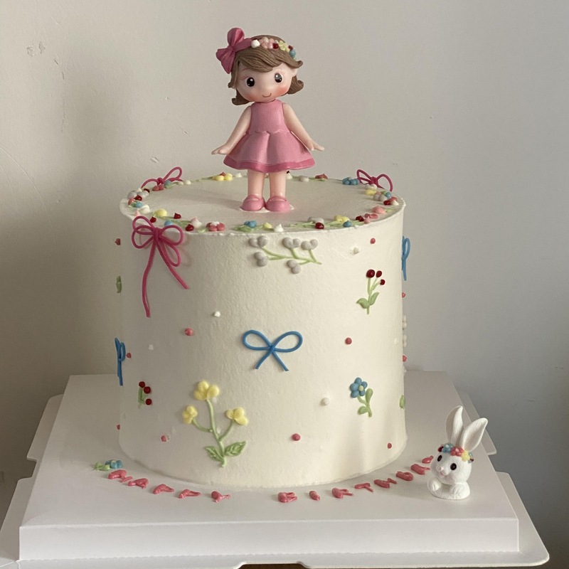 网红蝴蝶结女孩蛋糕装饰插件可爱兔子蝴蝶结女孩生日派对烘焙装扮|undefined
