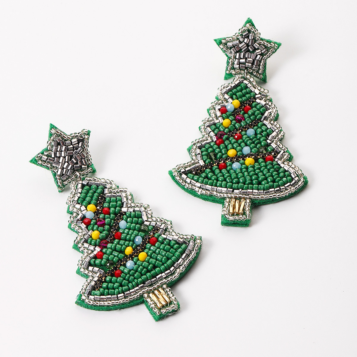 1 Paar Mode Weihnachtsbaum Flechten Kunststoff Perlen Tropfenohrringe display picture 2