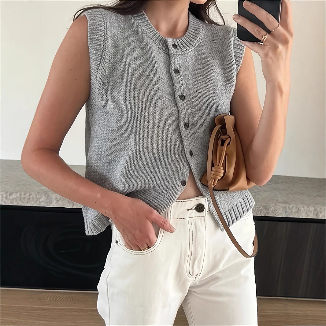 European and American Cross-Border Amazon Elegant Commuting Simple Fashion Sleeveless Knitted Vest Women's Casual Versatile