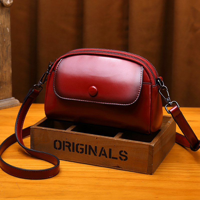 Single shoulder women's small double layer zipper, shell fashionable crossbody bags, cowhide mobile phone bag, trendy_voghion.com