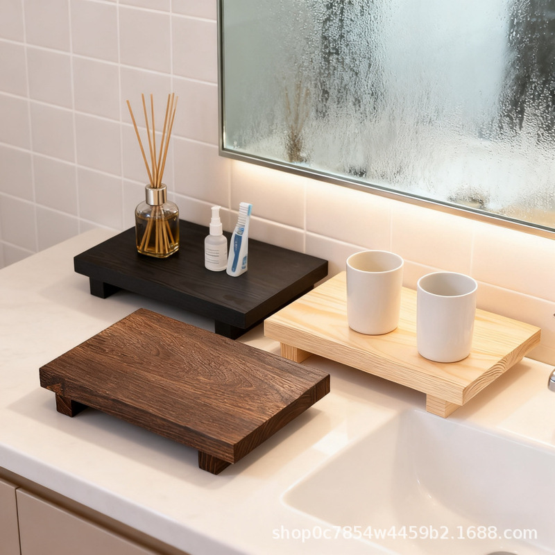 Simple Wooden Storage Rack, Elevated Decorative Tray, Desktop Display, Bathroom Tray, Wooden Small Furniture