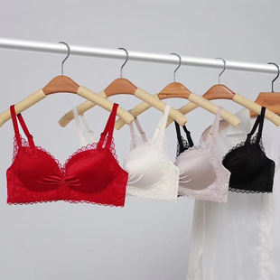 6196 Sexy Lace Satin Ruffle Underwear suit Comfortable Ringless Medium Thick Small Chest Side Gathering Bra