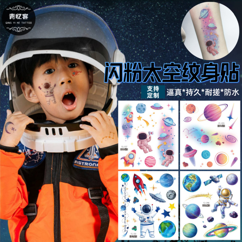 Wholesale Glitter Space Planet Tattoo Stickers for Boys and Girls Temporary Tattoos Cartoon Export Graffiti