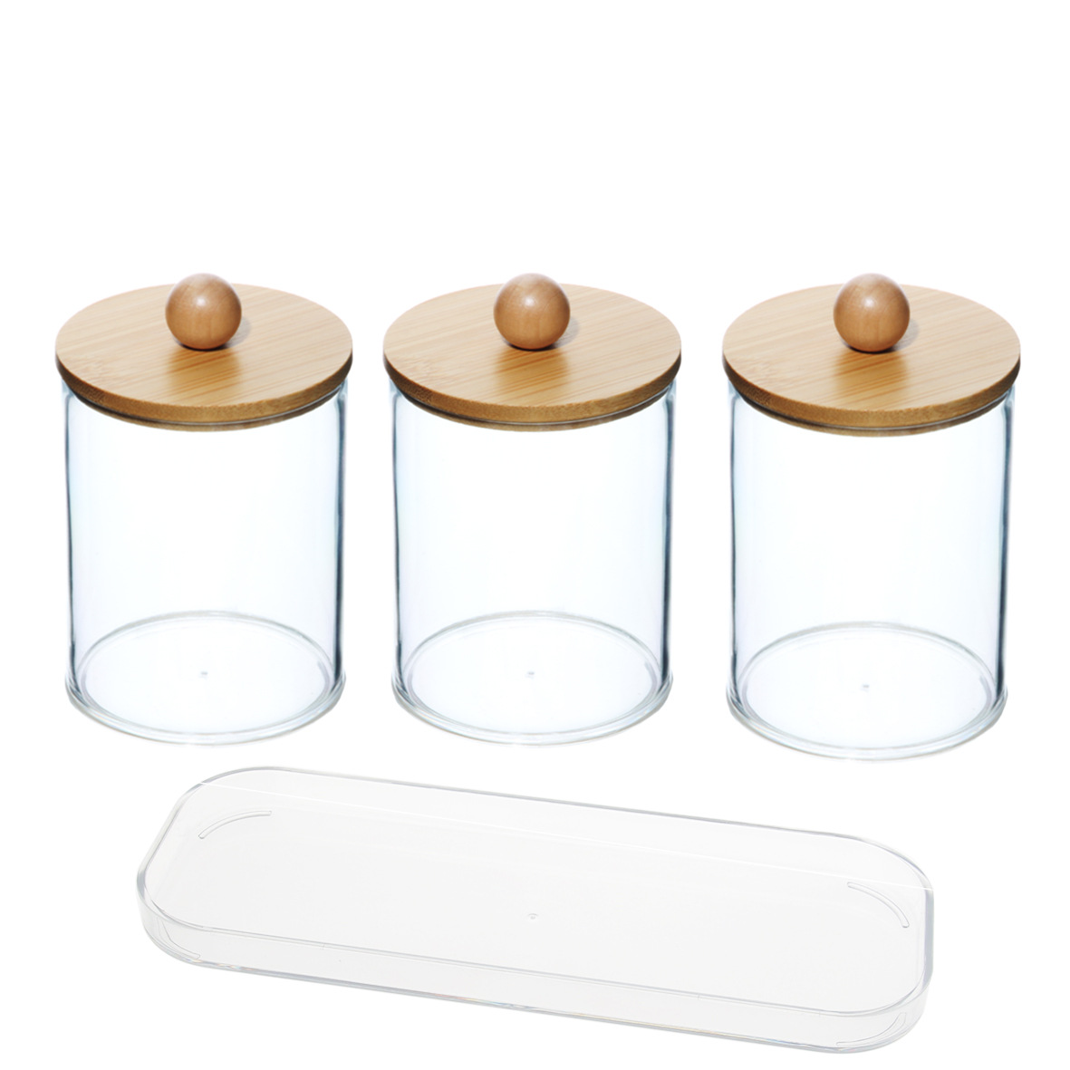 Acrílico contenedor redondo portátil caja de almacenamiento de soplo de algodón cosmético algodón hisopo removedor de maquillaje caja de almacenamiento de superposición de algodón