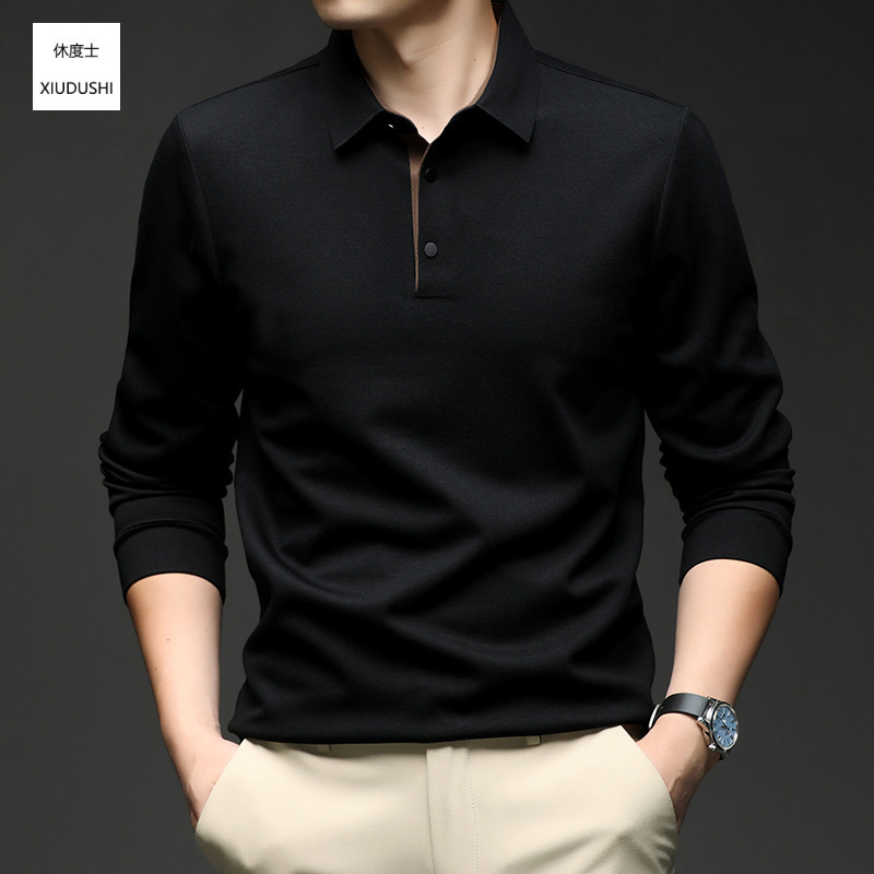 Casual T-Shirt for Men, New Trendy and Stylish Long-Sleeve T-Shirt for Spring and Autumn, Men's Turn-Down Collar Loose Thin Base Shirt