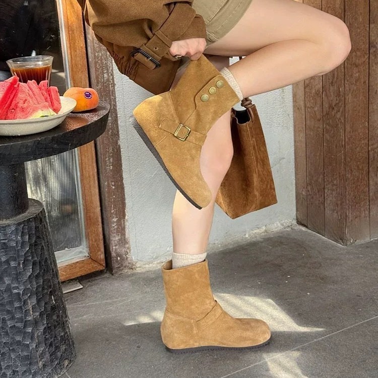 真皮勃肯复古两穿裸靴西部牛仔时装靴2025秋冬新款内增高马丁靴女|undefined