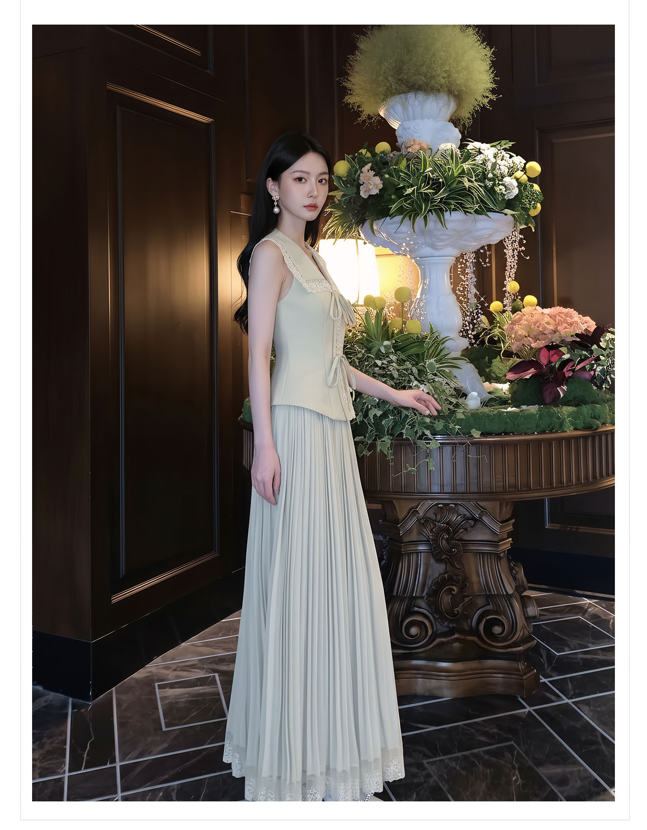 Set áo vest gile và chân váy ren phối ren thêu hoa, eo thon — bộ đồ, nửa váy, Trang chủ chi tiết 14
