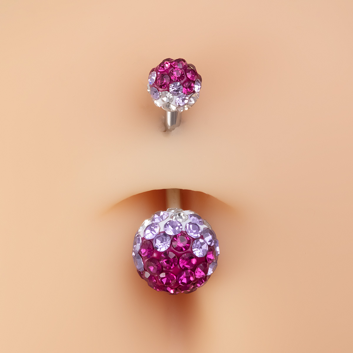 Belly Button Ring With Full Diamond Heart And Soft Clay Ball_voghion.com