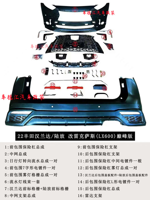 Suitable for 22 Toyota Highlander/crown Land Plaid Modified Lexus (LX600) Peak Version Front and Rear Surroundings Suitable for 22 Toyota Highlander/crown Land Plaid Modified Lexus (LX600) Peak Version Front and Rear Surroundings
